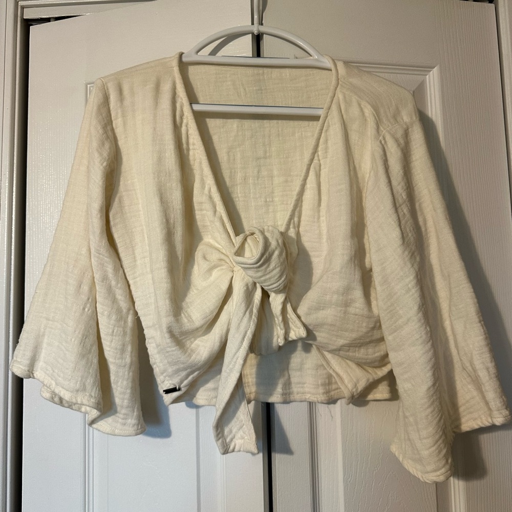 Billabong Cream Tie-Front Gauze Blouse